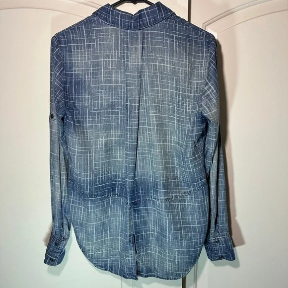 Bella Dahl Denim Plaid Button Down‎ Shirt Tail Blouse Tunic Split Back Tencel XS - Picture 4 of 4
